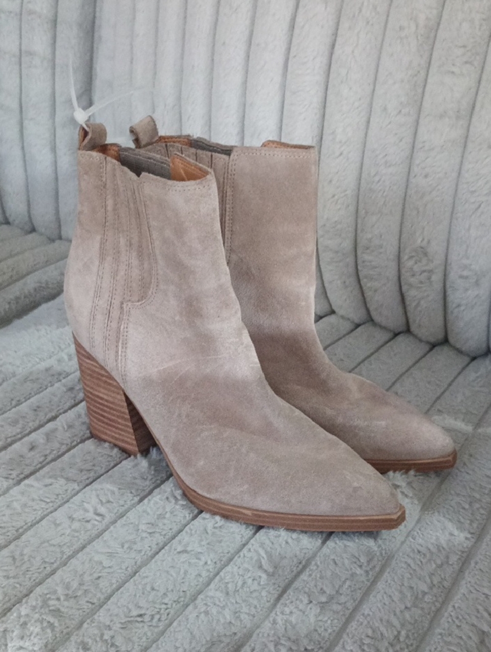 Marc Fisher Taupe Suede Pointed-Toe Ankle Boots